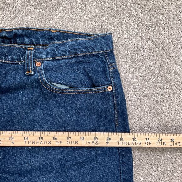 Levis 505 Jeans‎ Mens 37W x 30L Dark Blue Cotton Straight Leg Red Batwing USA - Picture 6 of 12